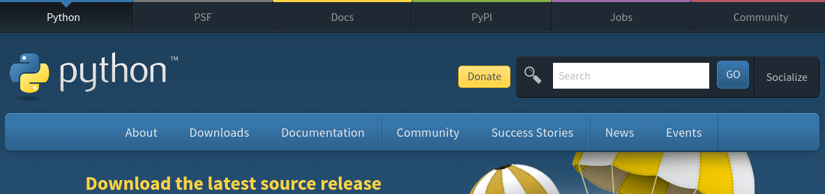 Image of the Python download page.